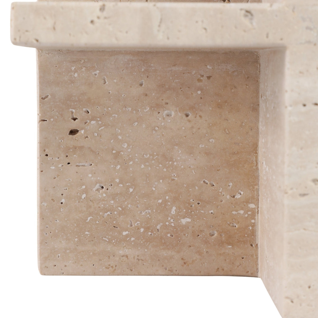8X8" TRAVERTINE GEO OBJECT, TAN