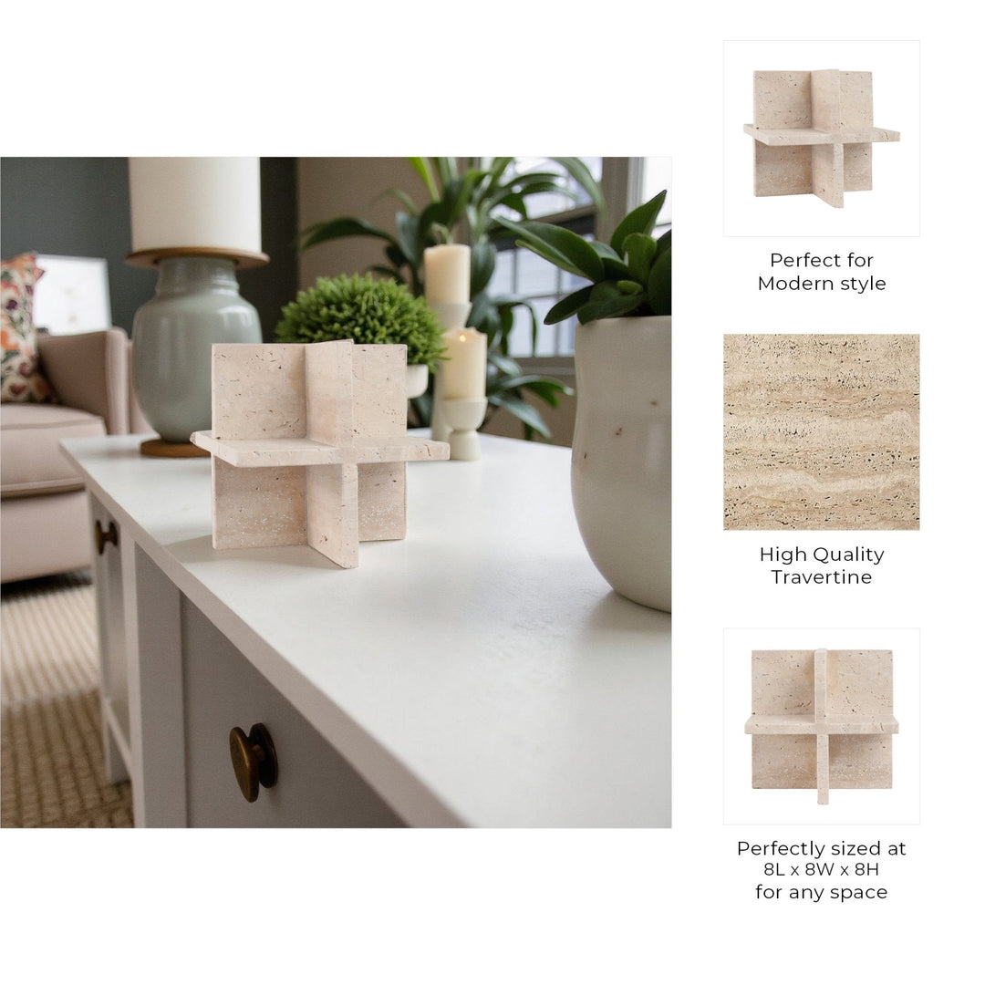 8X8" TRAVERTINE GEO OBJECT, TAN