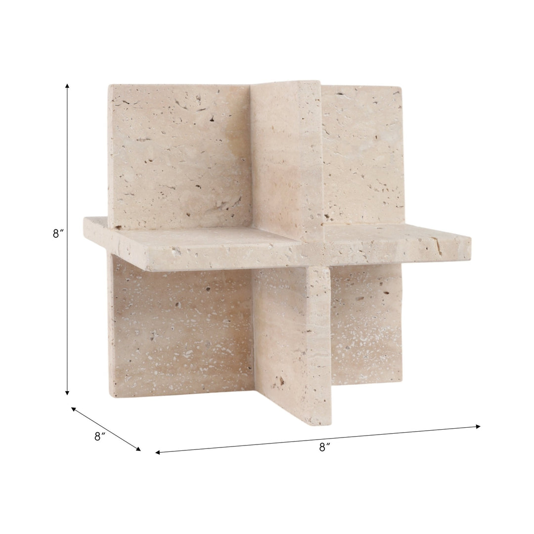 8X8" TRAVERTINE GEO OBJECT, TAN