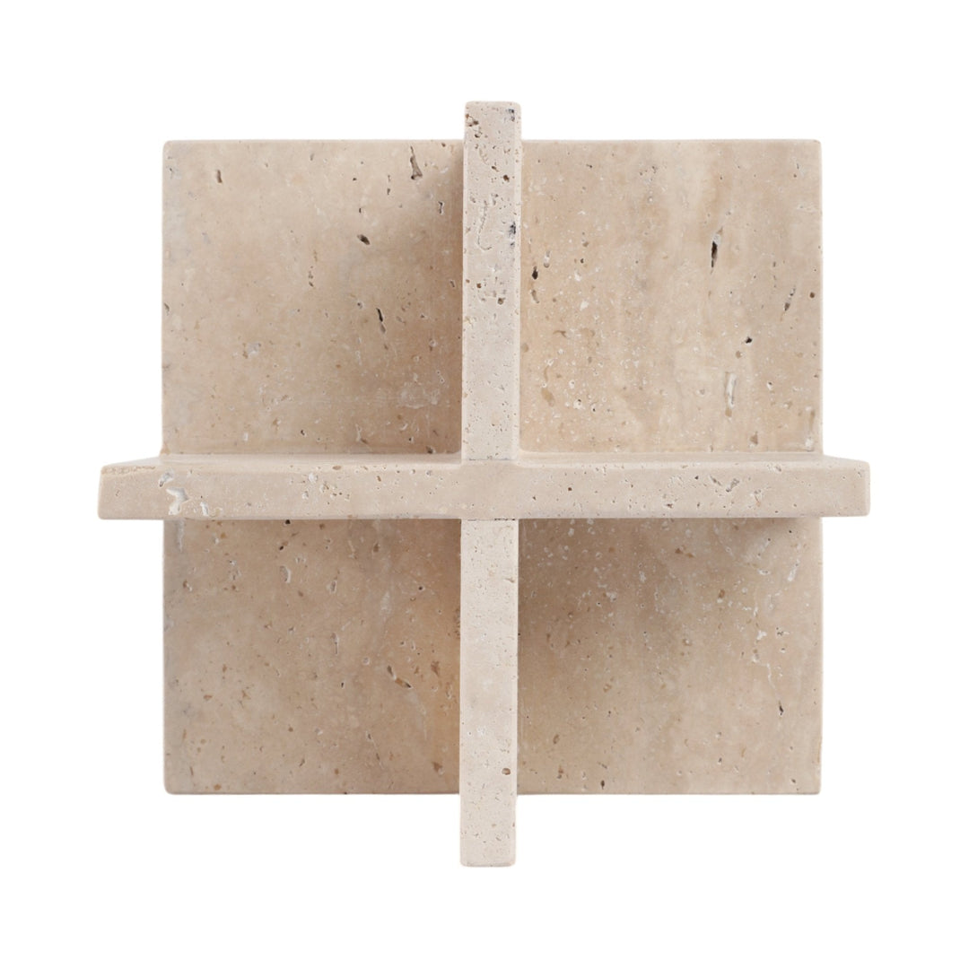 8X8" TRAVERTINE GEO OBJECT, TAN