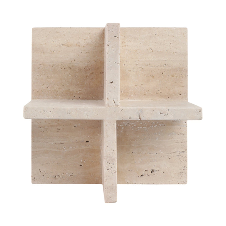 8X8" TRAVERTINE GEO OBJECT, TAN