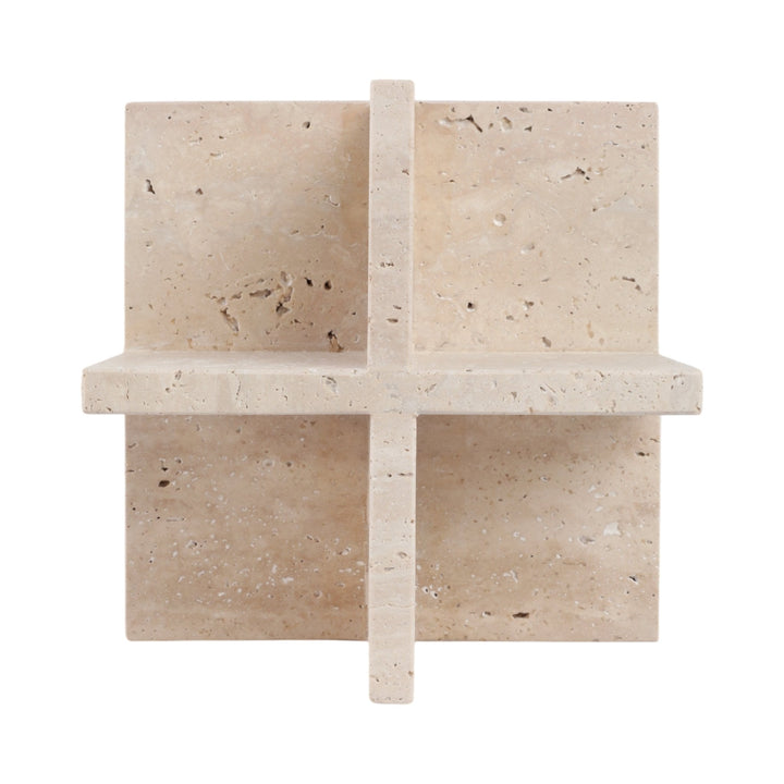 8X8" TRAVERTINE GEO OBJECT, TAN