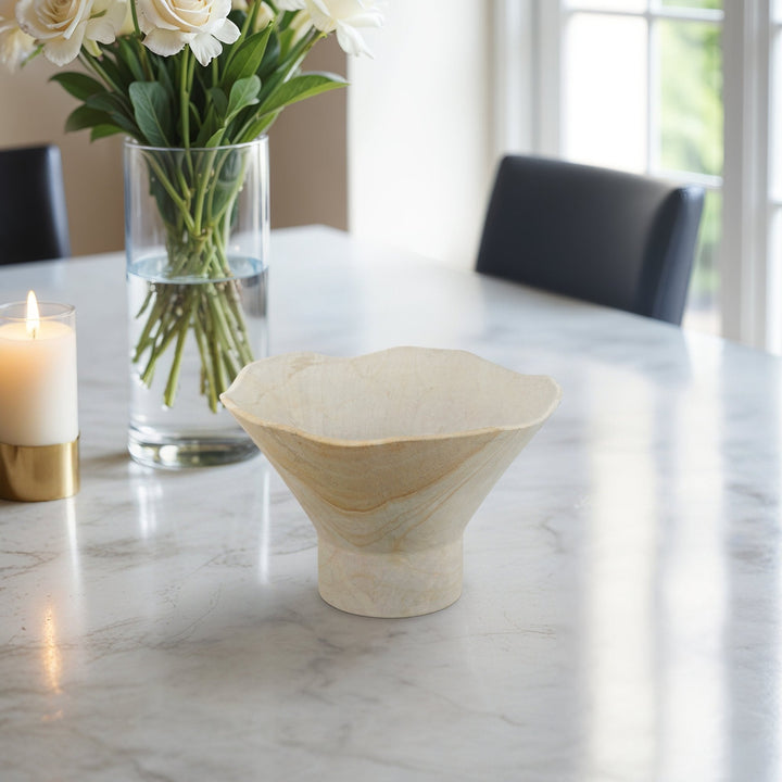 9" Sandstone Pedestal Bowl, Tan