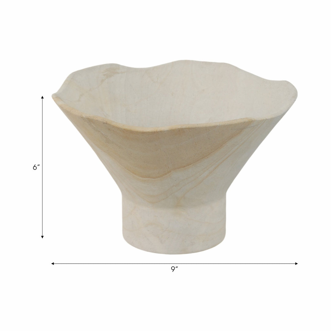 9" Sandstone Pedestal Bowl, Tan