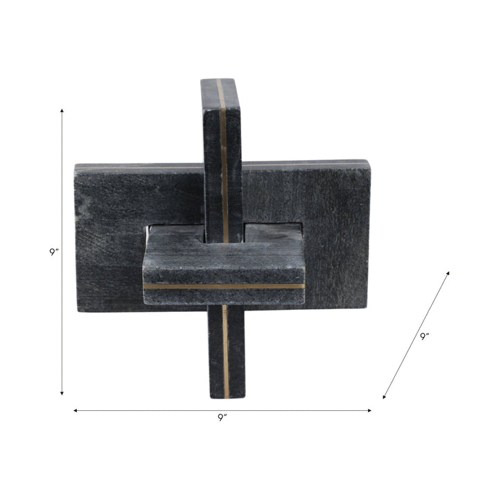 9" Walton Large Black Marble And Brass Knot