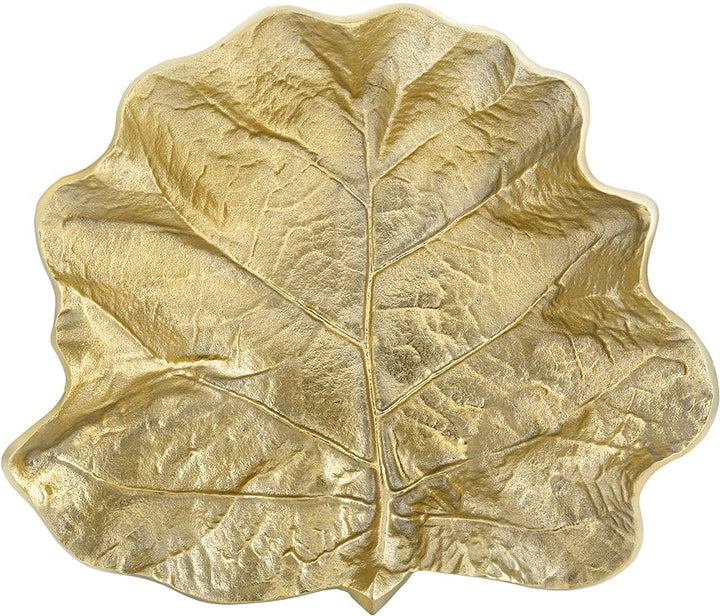 METAL, 13" ROUND LEAF TRAY, GOLD