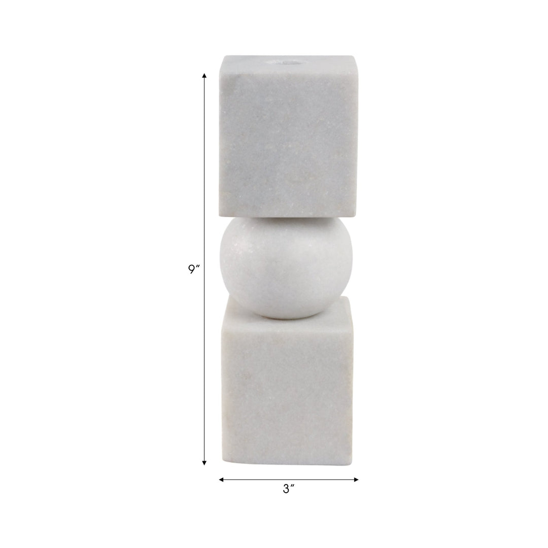 9x3" Chunky Marble Taper Holder, White