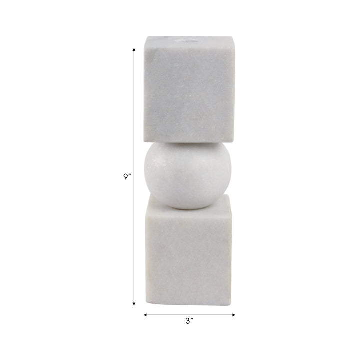 9x3" Chunky Marble Taper Holder, White