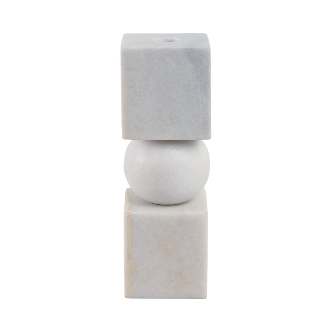 9x3" Chunky Marble Taper Holder, White