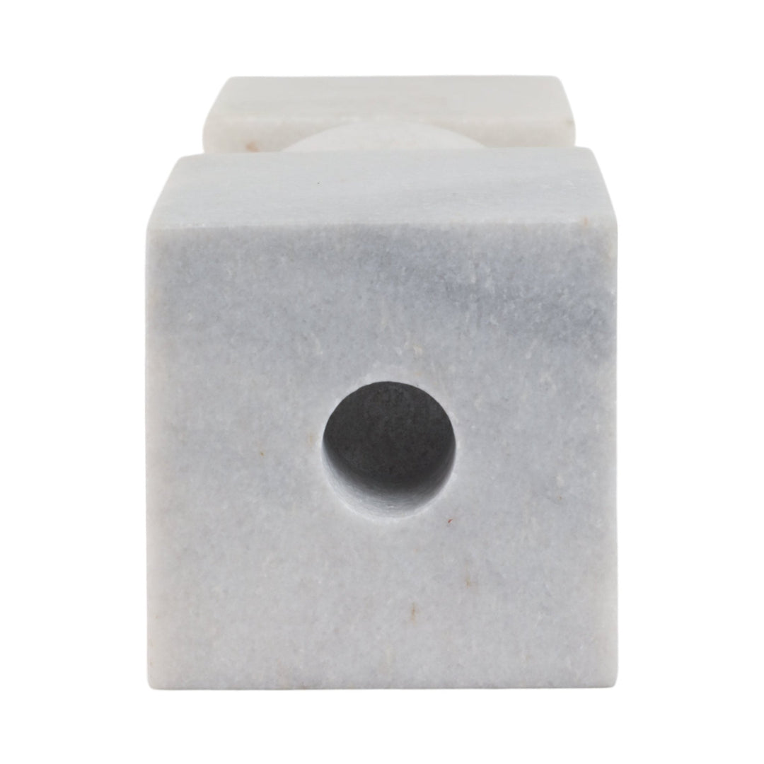 9x3" Chunky Marble Taper Holder, White
