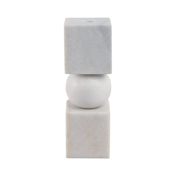 9x3" Chunky Marble Taper Holder, White