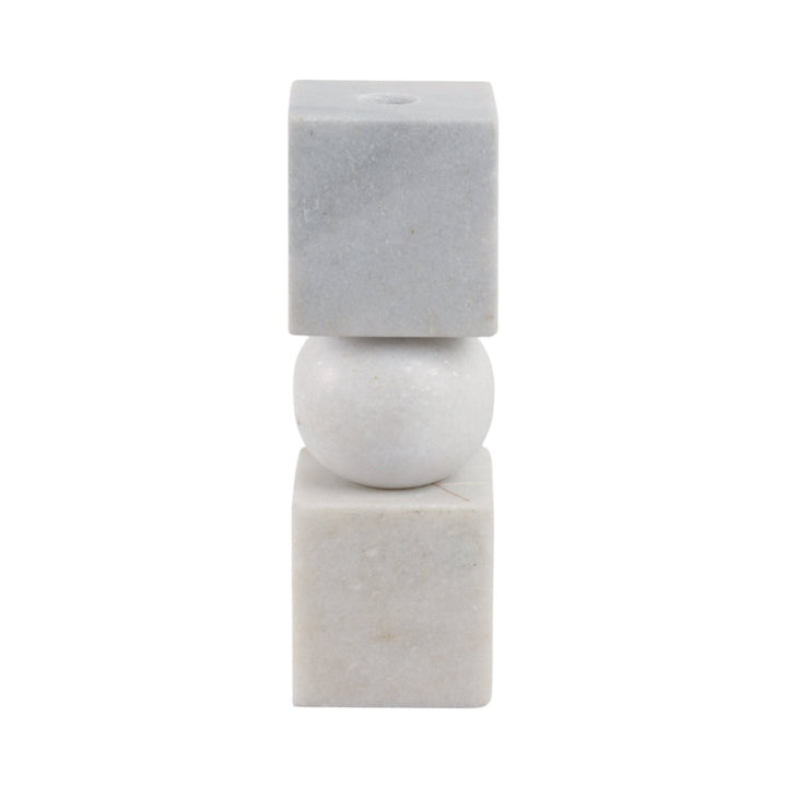 9x3" Chunky Marble Taper Holder, White