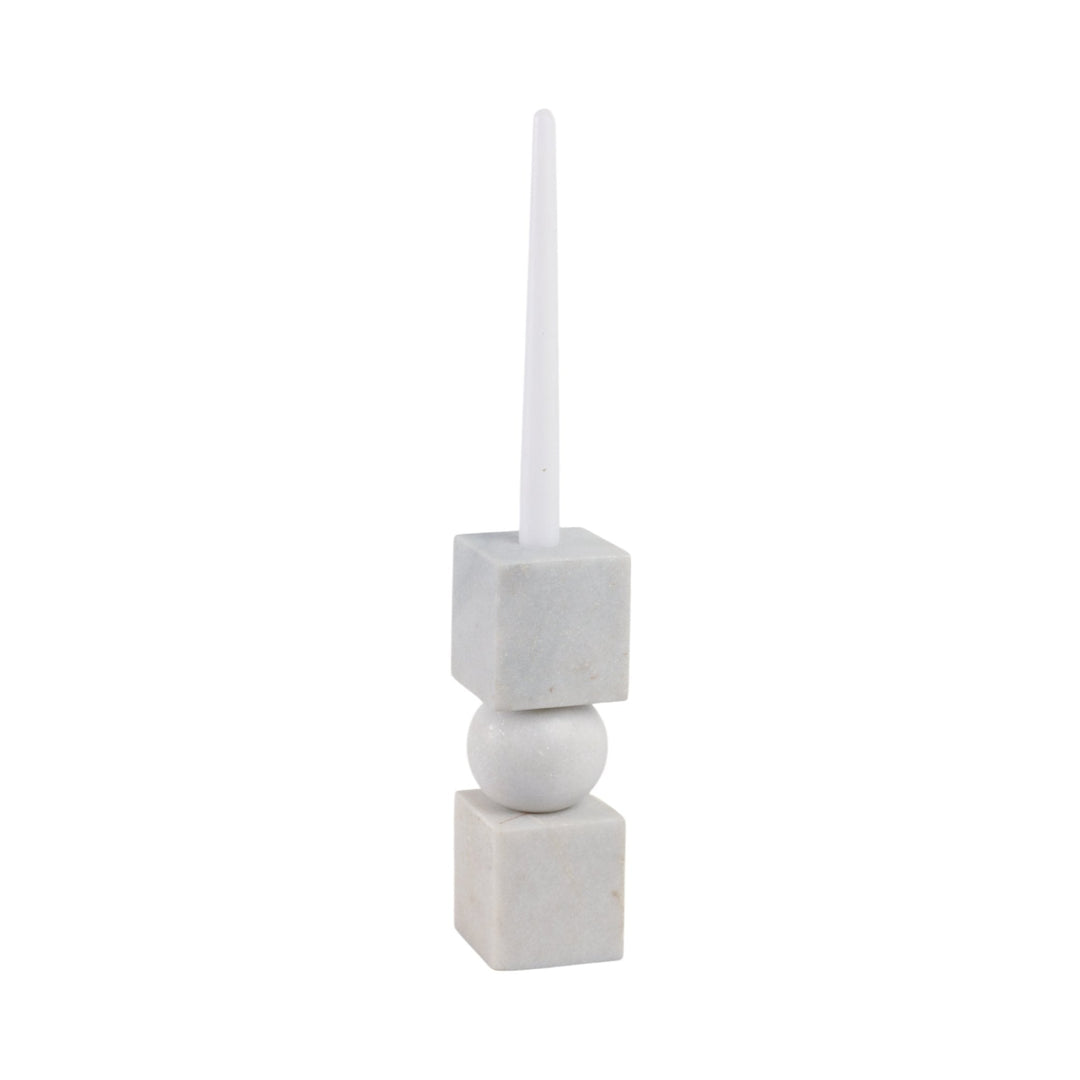 9x3" Chunky Marble Taper Holder, White