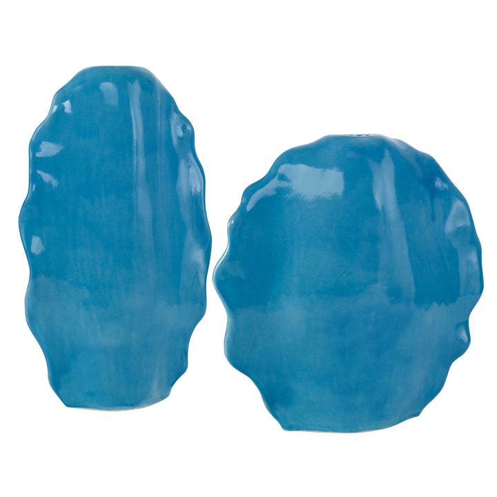 Ruffled Feathers Vases, Blue, S/2