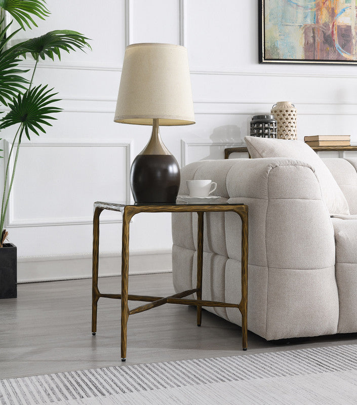 Square Gold End Table with Glass Top