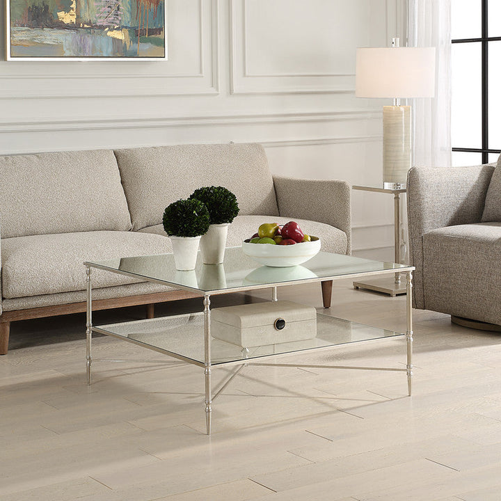 Henzler 91 W x 48 H x 91 D Silver Square Coffee Table with Mirror Top
