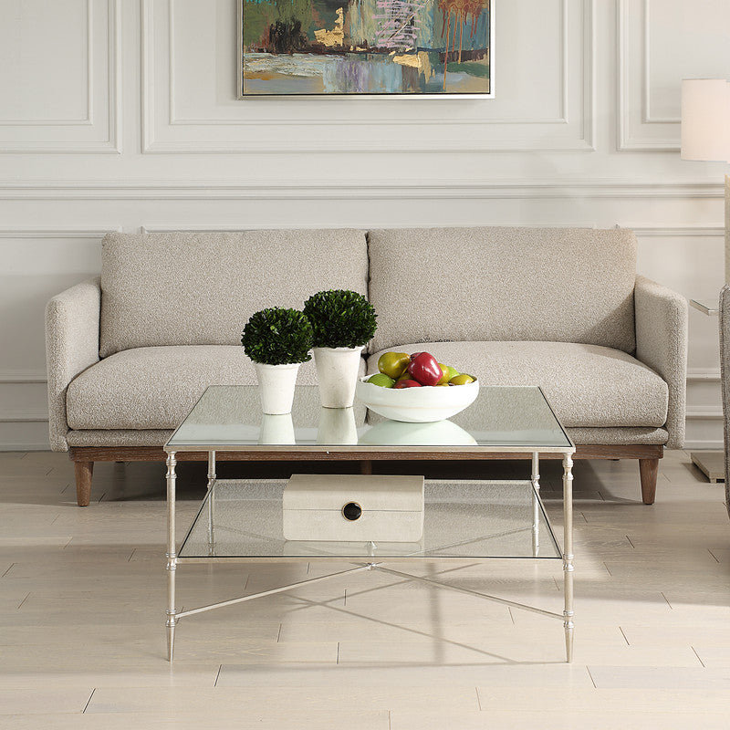 Henzler 91 W x 48 H x 91 D Silver Square Coffee Table with Mirror Top