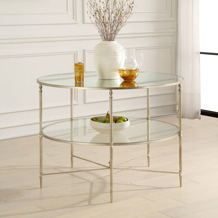 Henzler 106 W x 76 H x 106 D Silver Round Coffee Table with Mirror Top