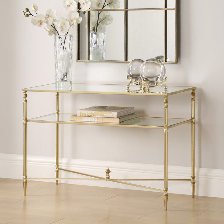 Henzler 91 W x 60 H x 35 D Champagne Rectangle Accent Table with Mirror Top
