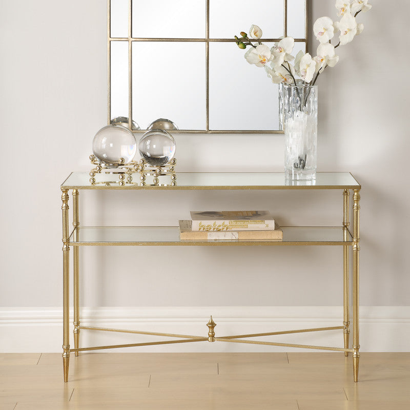 Henzler 91 W x 60 H x 35 D Champagne Rectangle Accent Table with Mirror Top