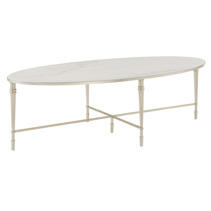 ROSHN 140 W x 43 H x 71 D Oval Coffee Table - Natural Marble Top