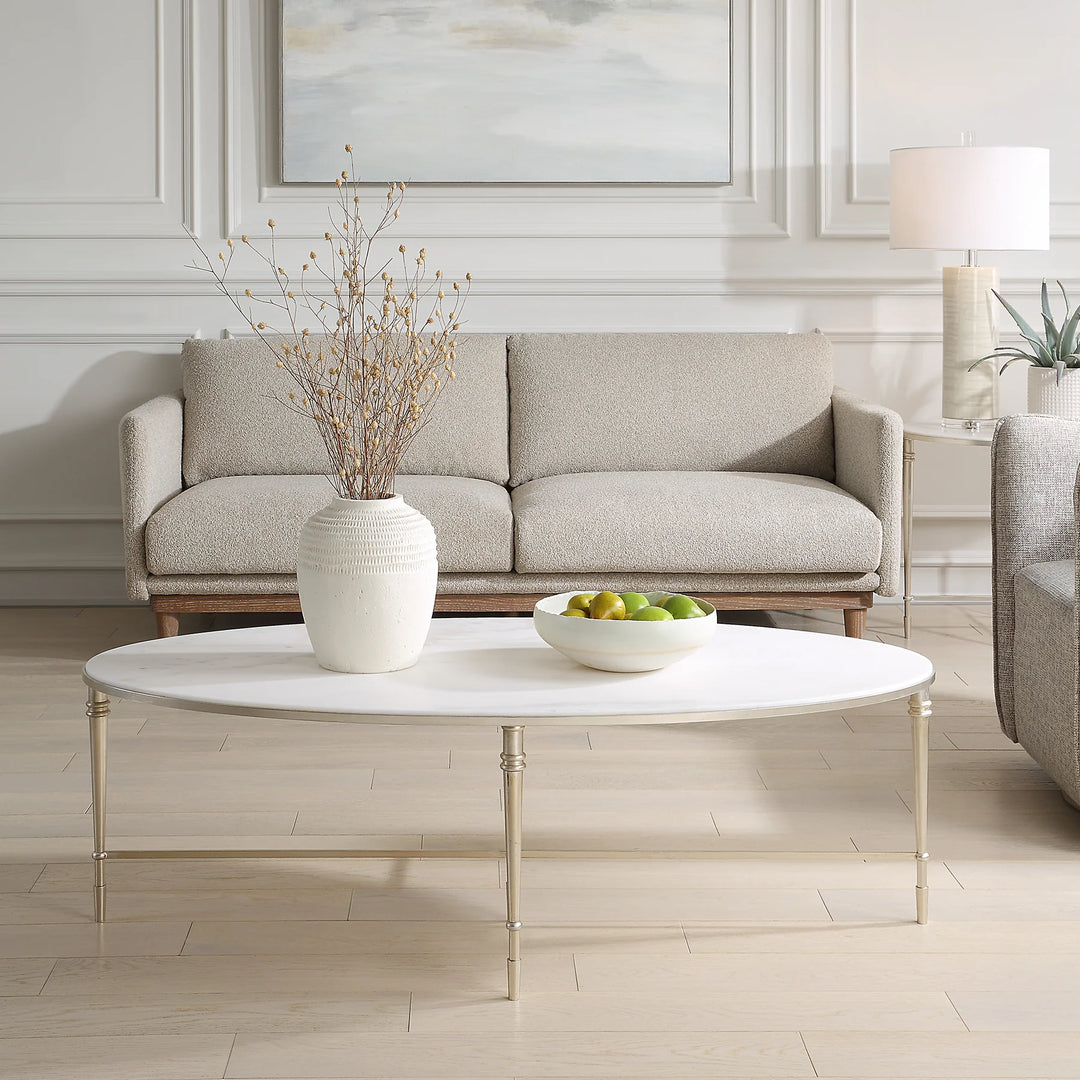 ROSHN 140 W x 43 H x 71 D Oval Coffee Table - Natural Marble Top
