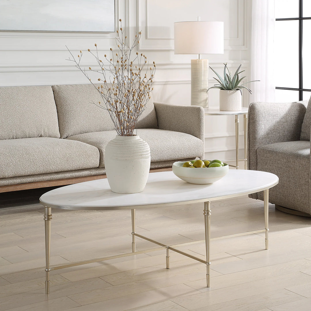 ROSHN 140 W x 43 H x 71 D Oval Coffee Table - Natural Marble Top