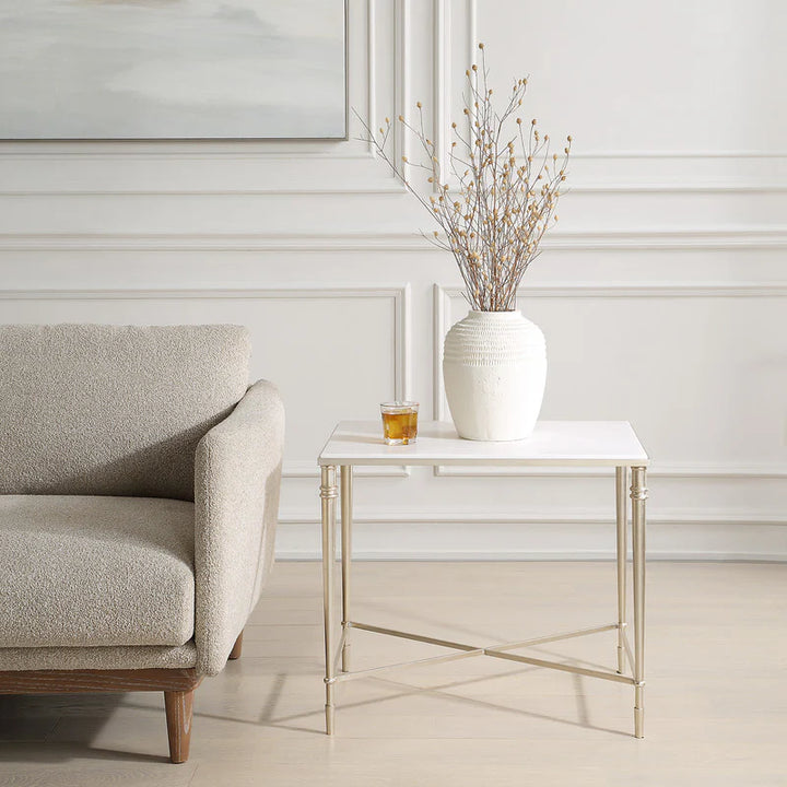 ROSHN 50.5 W x 58.5 H x 68.5 D Rectangle End Table - Natural Marble Top