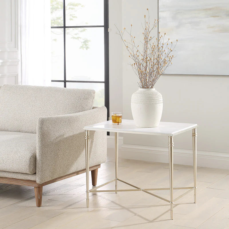 ROSHN 50.5 W x 58.5 H x 68.5 D Rectangle End Table - Natural Marble Top