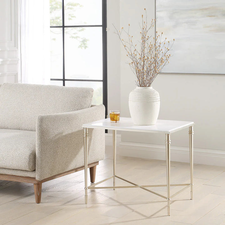 ROSHN 50.5 W x 58.5 H x 68.5 D Rectangle End Table - Natural Marble Top
