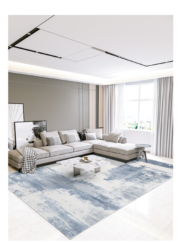 Light Blue and Beige Geometric Rug