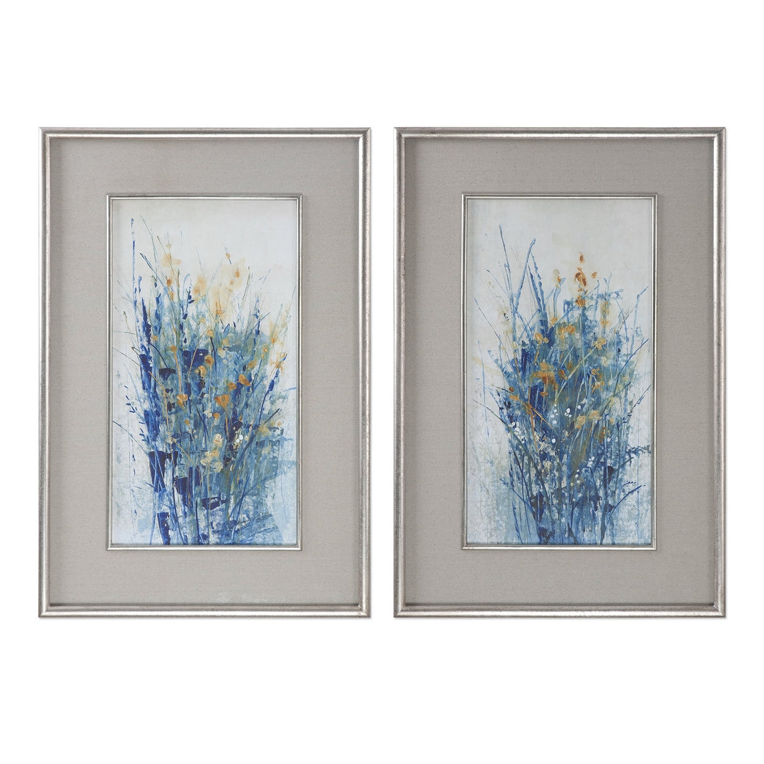 Indigo Florals Framed Prints, S/2