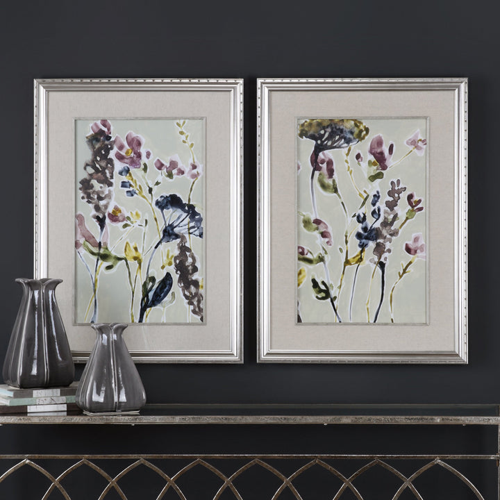 Parchment Flower Field Framed Prints, S/2