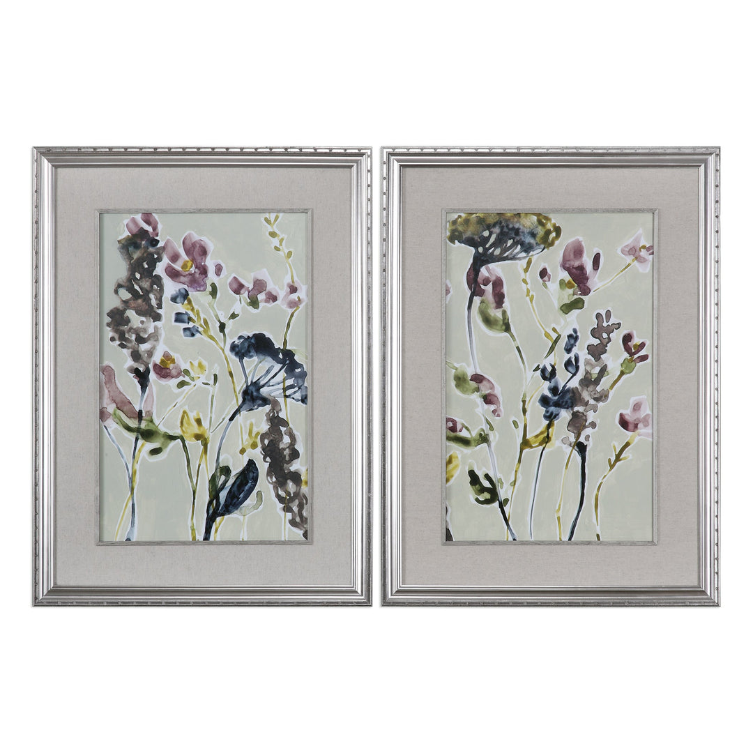 Parchment Flower Field Framed Prints, S/2