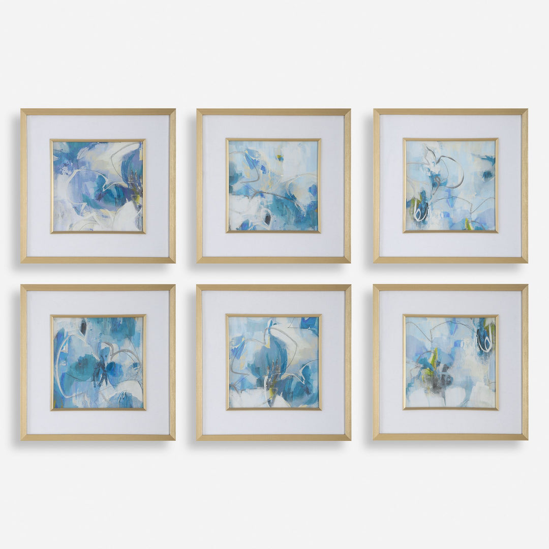 Fresh Start Blue Abstract Prints, S/6