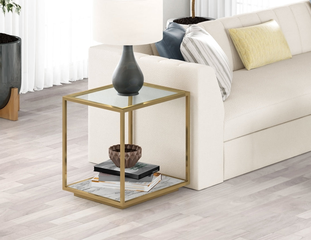 Amerah END TABLE - White Arabescato Gold Finish