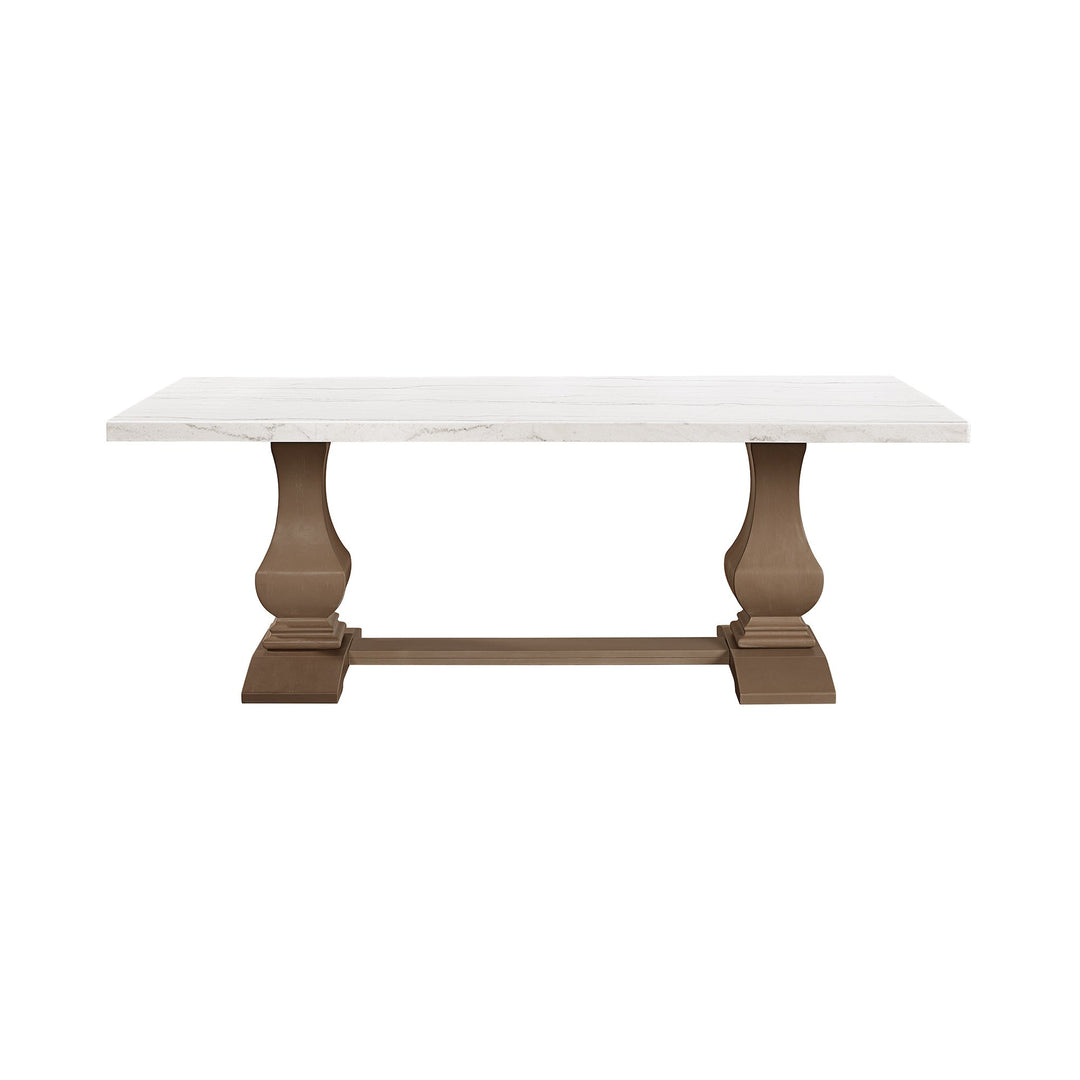 Monticello White Marble Dining Table 6-8 Seaters Oak Brown