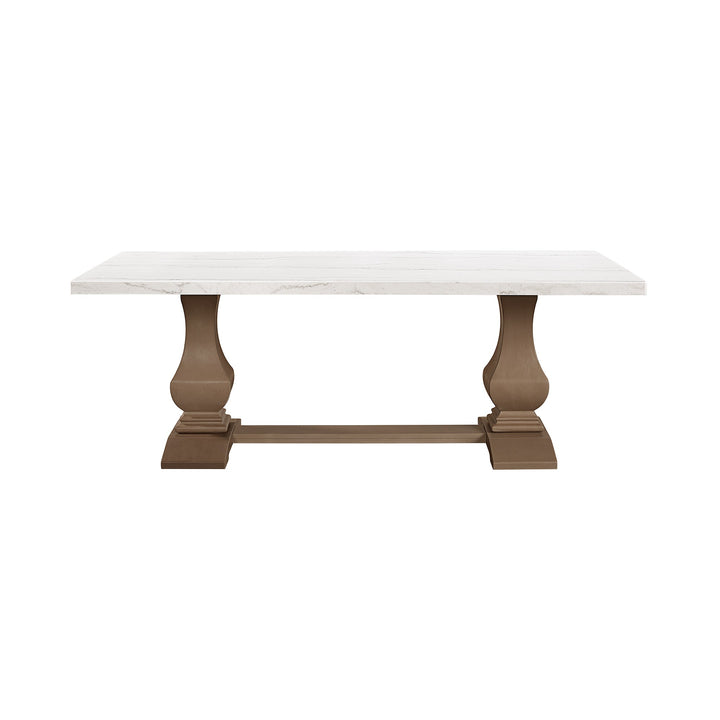 Monticello White Marble Dining Table 6-8 Seaters Oak Brown
