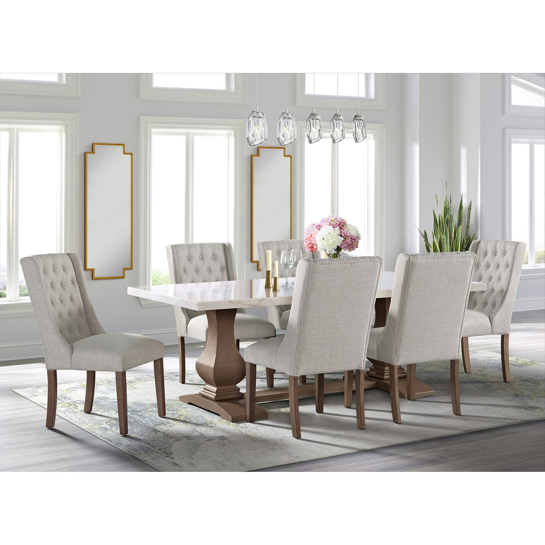 Monticello White Marble Dining Table 6-8 Seaters Oak Brown