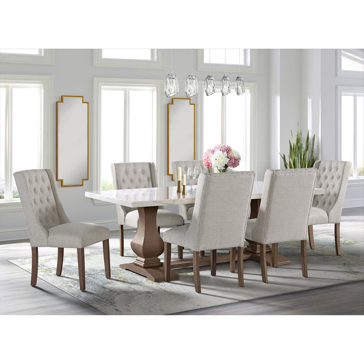 Monticello White Marble Dining Table 6-8 Seaters Oak Brown