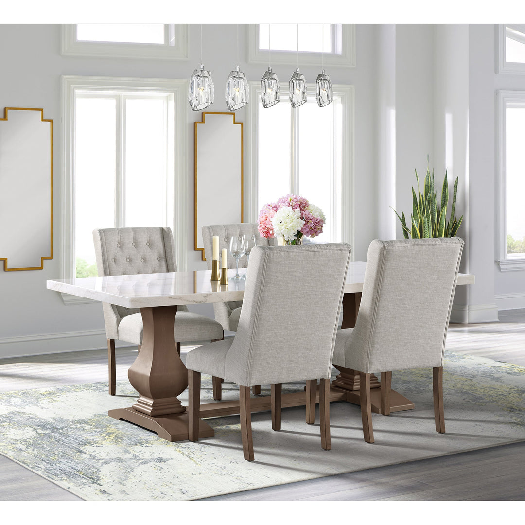 Monticello White Marble Dining Table 6-8 Seaters Oak Brown