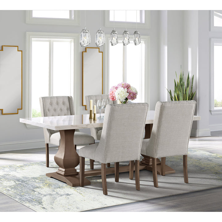 Monticello White Marble Dining Table 6-8 Seaters Oak Brown