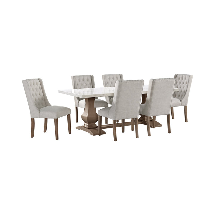 Monticello White Marble Dining Table 6-8 Seaters Oak Brown