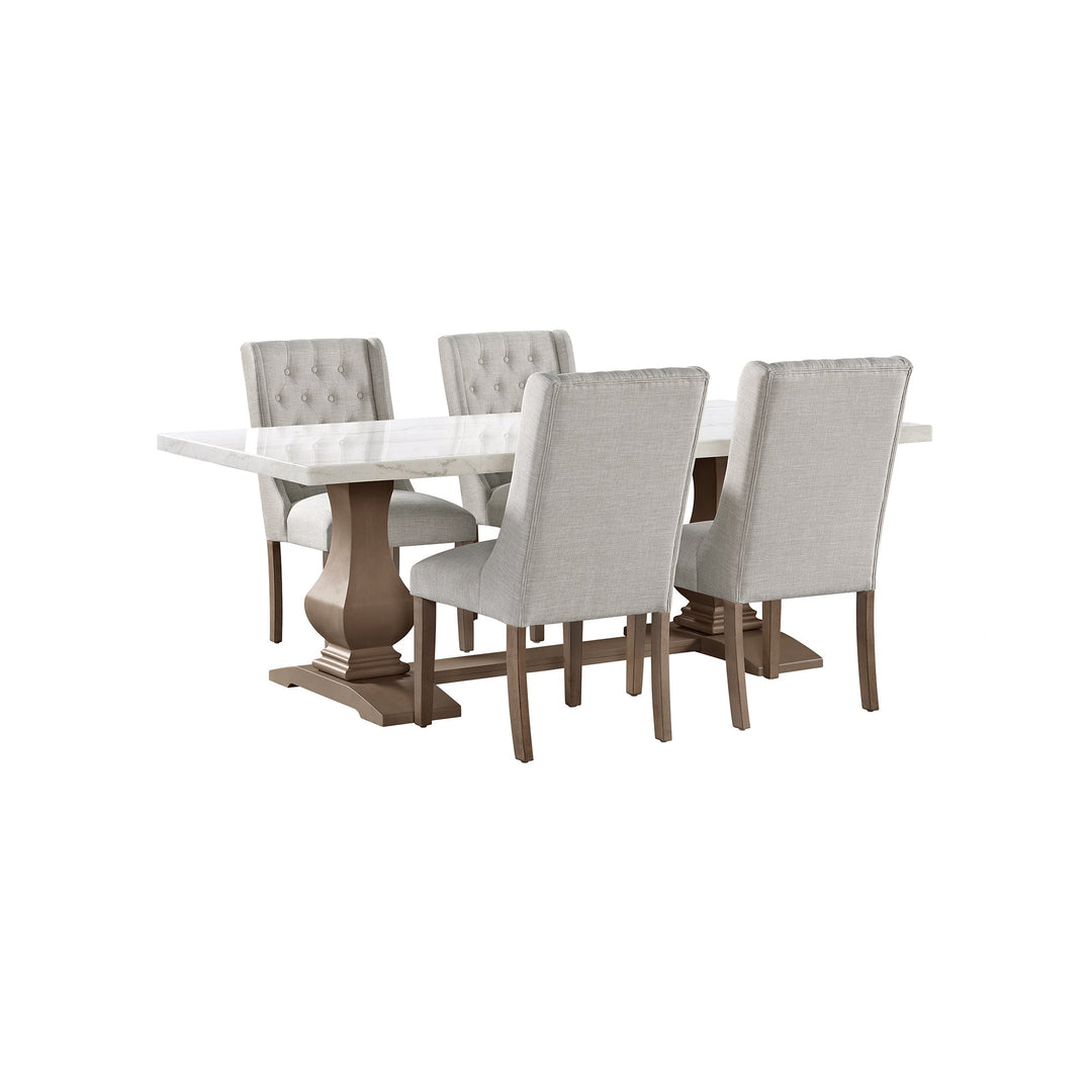 Monticello White Marble Dining Table 6-8 Seaters Oak Brown