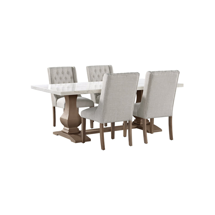 Monticello White Marble Dining Table 6-8 Seaters Oak Brown