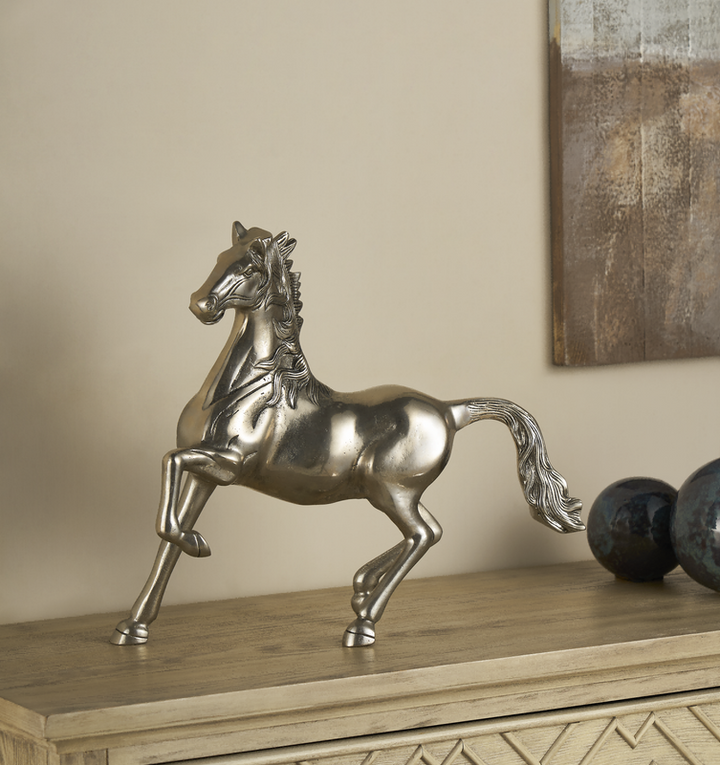 16 x 4 x 15'' Aluminium Horse in Nickel& Antique Black Finis