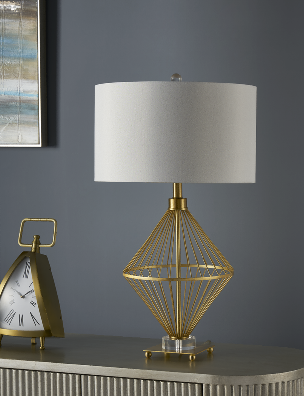 TRINA TABLE LAMP30''HT., METAL & CRYSTALBRASS & CR