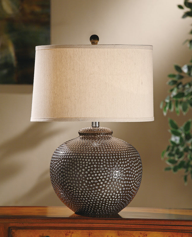 Graham Table Lamp26''Ht., Ceramic Iron Taupe Wash Finish14 x 15 x 1 Hardback ShadeLight Wheat Linen Fabric