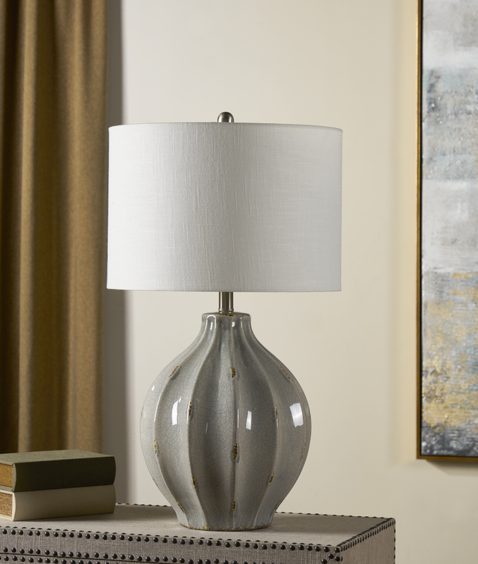 PERRY TABLE LAMP28''HT., CERAMICGREY CERAMIC FINIS