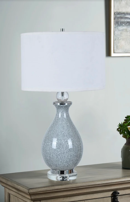 Jarvis Table Lamp  28"Ht.,Ceramic&Crystal  Blue Crackle Fini